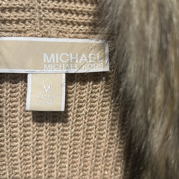 NWT Faux Fur Shawl Collar Open Sweater with Tie CAMEL & GOLD FLECKS US M… - Picture 2 of 8